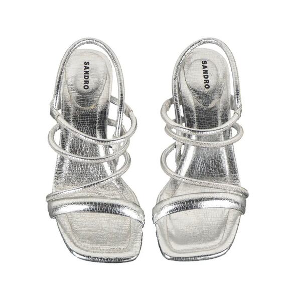 NEW Sandro Silver Metallic Leather Heel Sandals size 36 - Picture 2 of 9